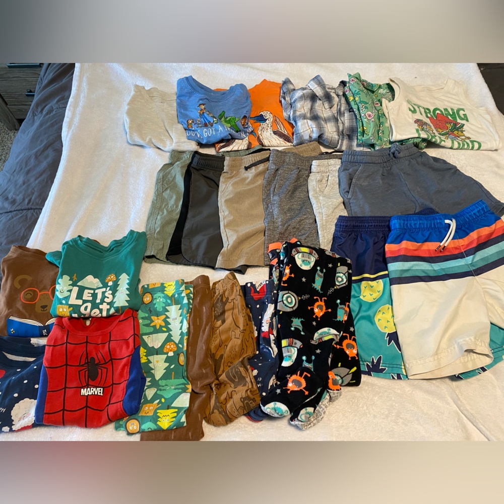 Boy XS (4/5) summer shirts, shorts, swim trunks and long sleeve pj lot
